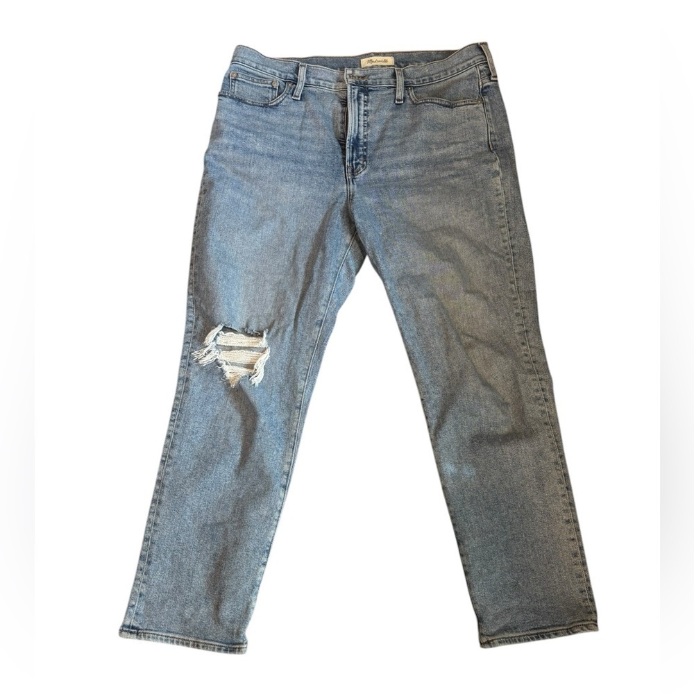 Madewell The Perfect Vintage Jean Distressed Mid Wash Straight Leg Blue Size 32 - Picture 2 of 9